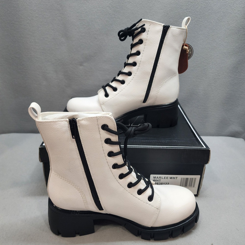 MIA Marlee Combat Boots White Black Lug Sole Lace Up Zip Womens 7.5 M‎ NEW